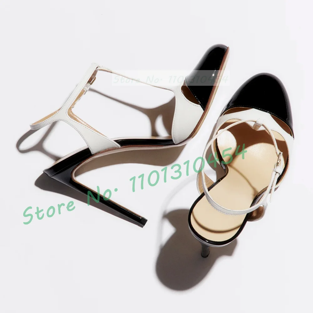 Leather Works - Two Tones T-bar Sandals For Women
