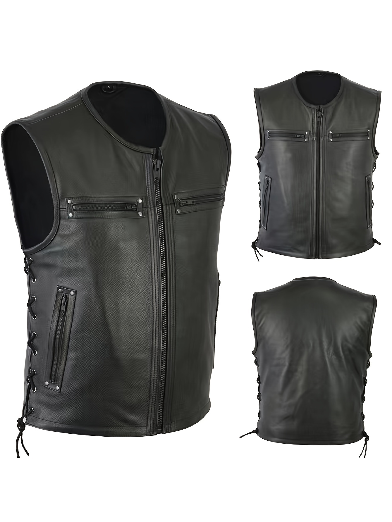 Men Solid Color Vest Motorcycl – Leather Work Vest For Men recenzja i cena