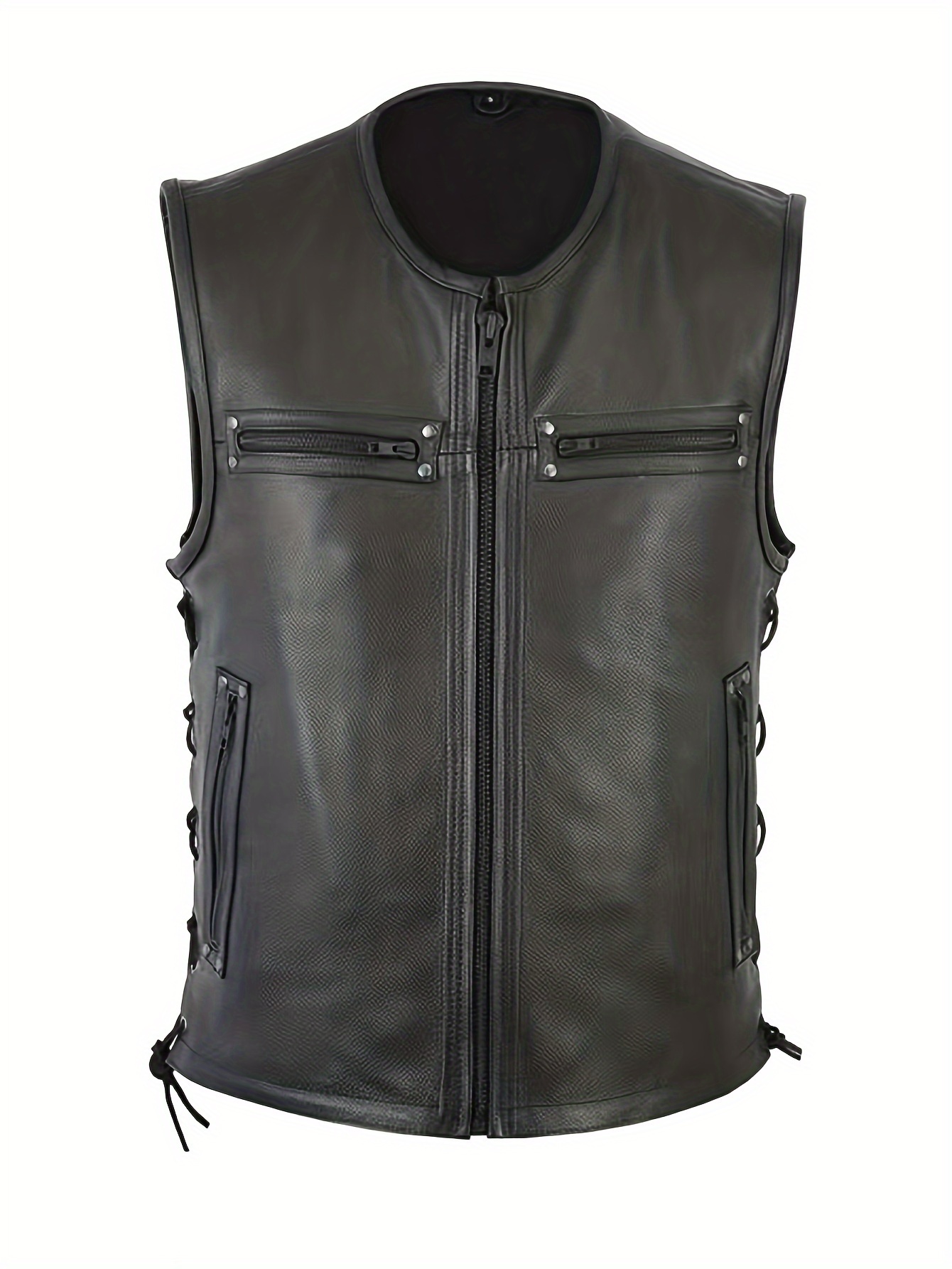 Men Solid Color Vest Motorcycl – Leather Work Vest For Men recenzja i cena
