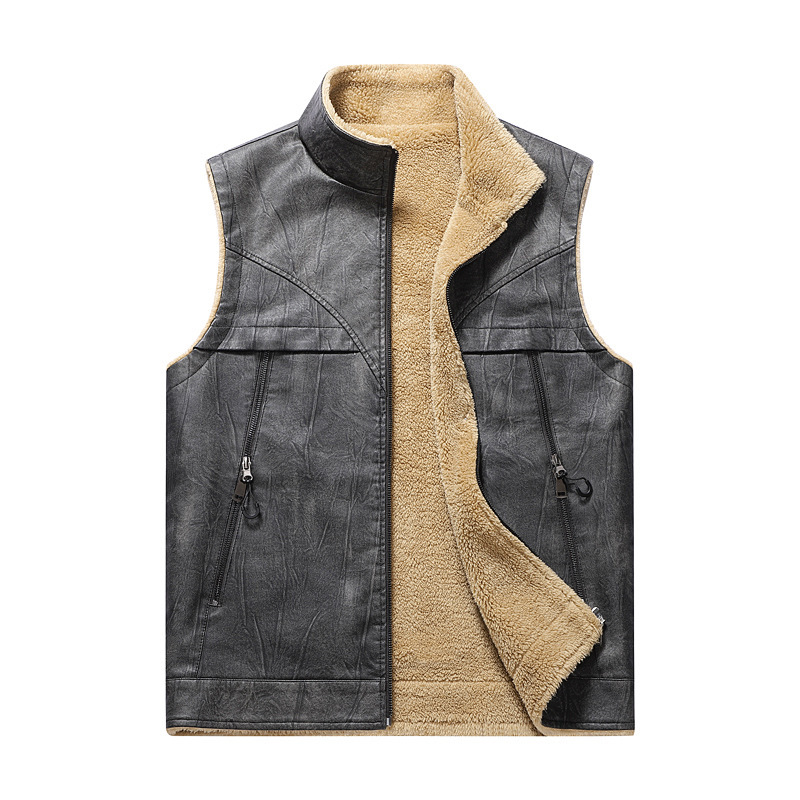 Autumn and Winter New Plush PU – Leather Work Vest For Men recenzja i cena
