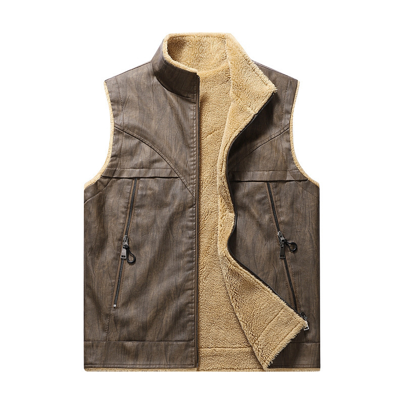 Autumn and Winter New Plush PU – Leather Work Vest For Men recenzja i cena