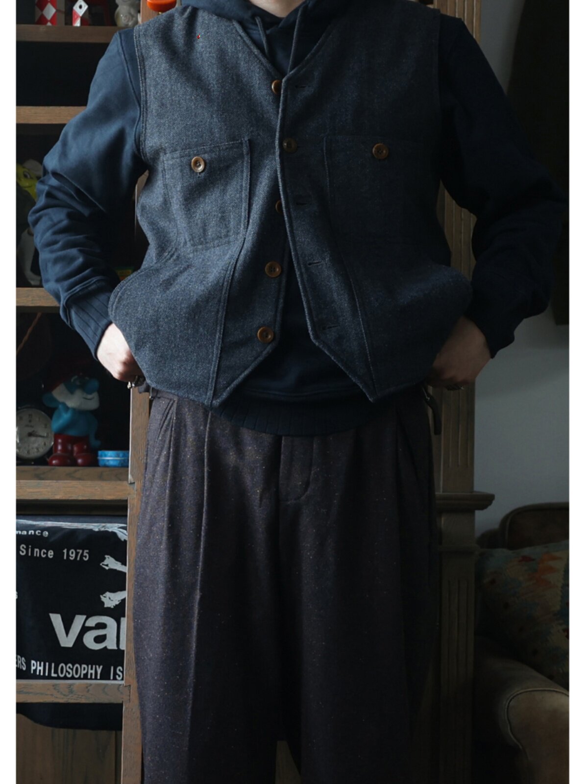 Secondorder FW24 Vintage Wool  – Leather Work Vest For Men recenzja i cena