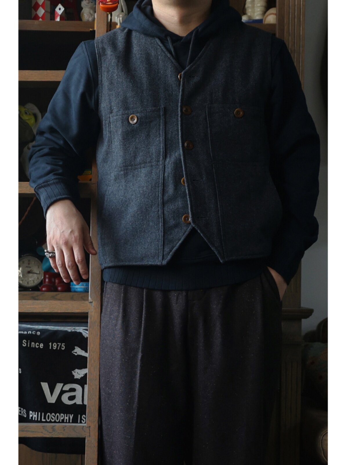 Secondorder FW24 Vintage Wool  – Leather Work Vest For Men recenzja i cena