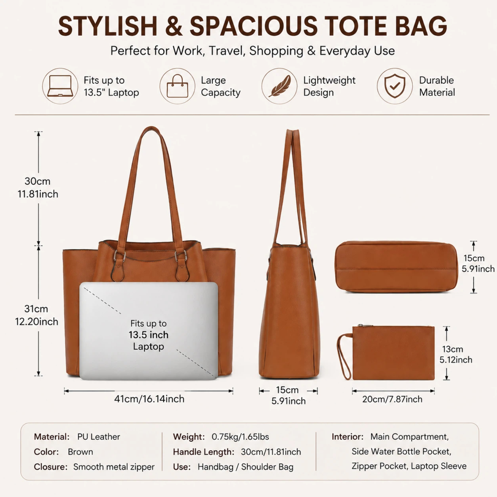 Tote Bag for Women, Large PU L – Leather Works recenzja i cena
