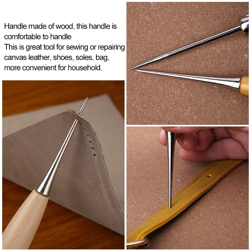 2Pcs Wooden Handle Sewing Awl  – Leatherwork Hand Sewing Needles recenzja i cena