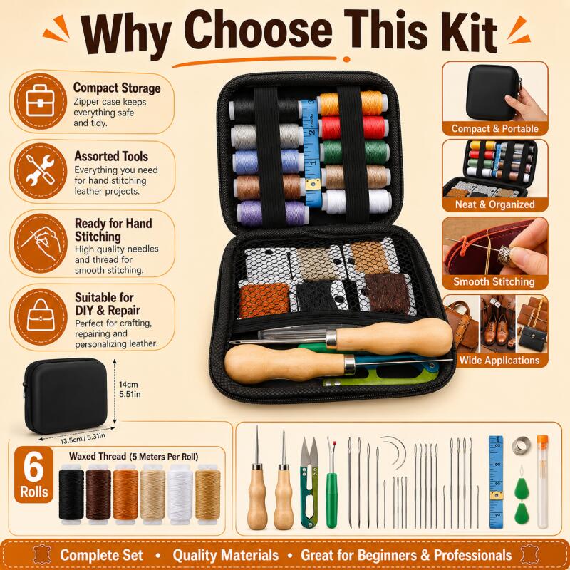 Leather Sewing Kit with Waxed  – Leatherwork Hand Sewing Needles recenzja i cena