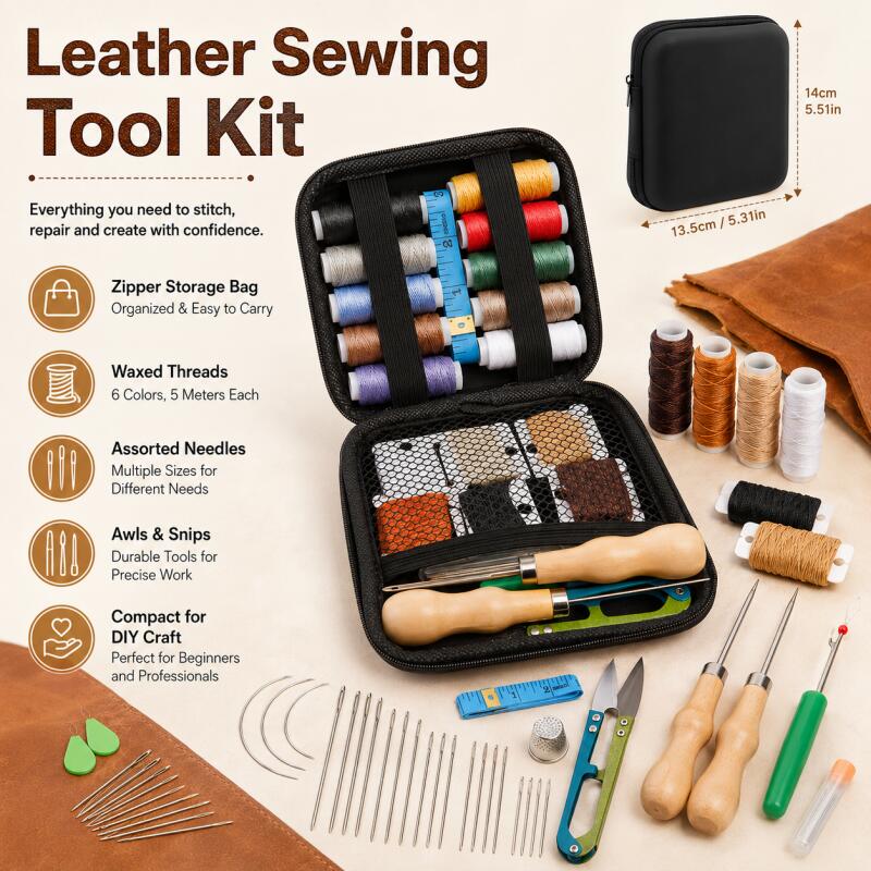 Leather Sewing Kit with Waxed  – Leatherwork Hand Sewing Needles recenzja i cena