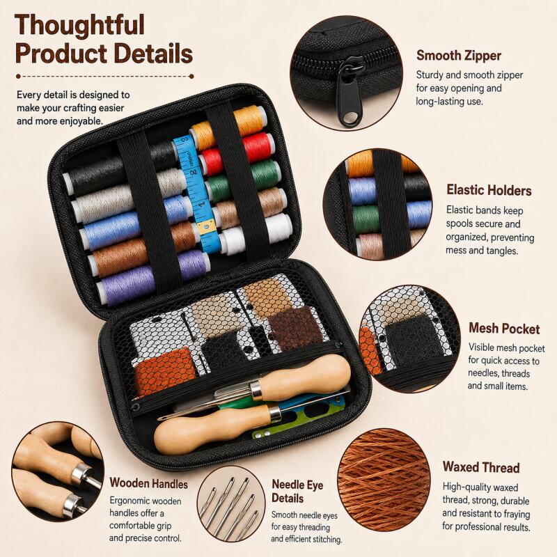 Leather Sewing Kit with Waxed  – Leatherwork Hand Sewing Needles recenzja i cena